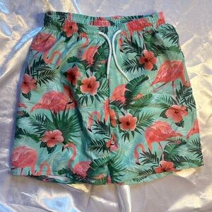 BOYS FLAMINGO PRINT SWIM TRUNKS
